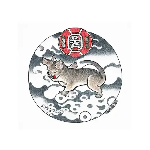 japanese food dog with japanese clouds tattoo design idea