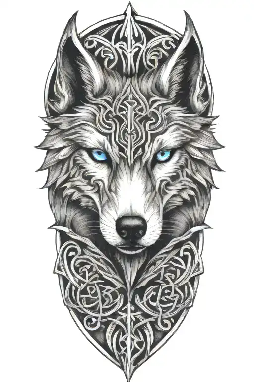 wolf with blue eyes on armor tattoo design featuring Celtic trinity knot  tattoo design idea