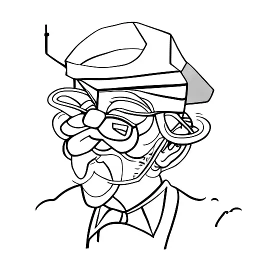 Old man's beret and cane tattoo design idea