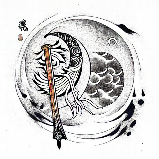 moon+sword  tattoo design idea