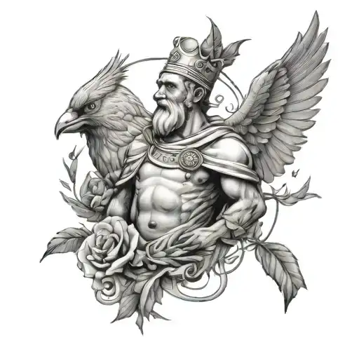 black and white 4 cardinal virtues of stoicism, realistic tattoo design idea
