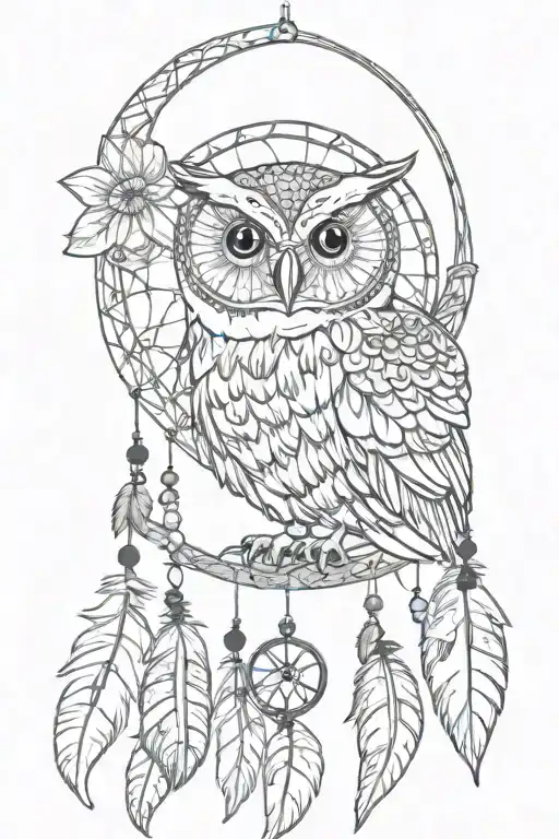 sun moon owl dreamcatcher tattoo design idea