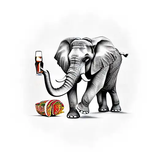 elephant with tacos and beer tattoo design idea