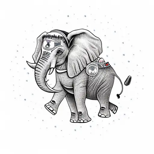 elephant with mullet and tacos and beer tattoo design idea