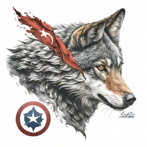 turkish flag wolf tattoo design idea