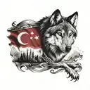 turkish flag and wolf tattoo design idea