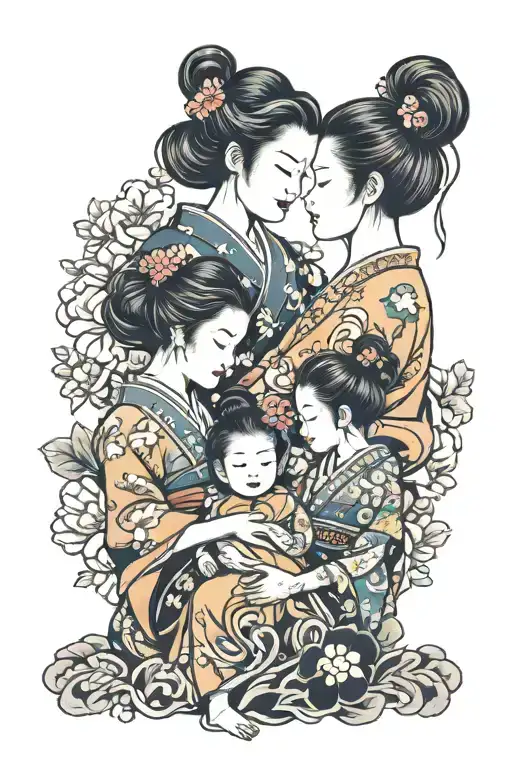 mother daughters holding hands tattoo design idea