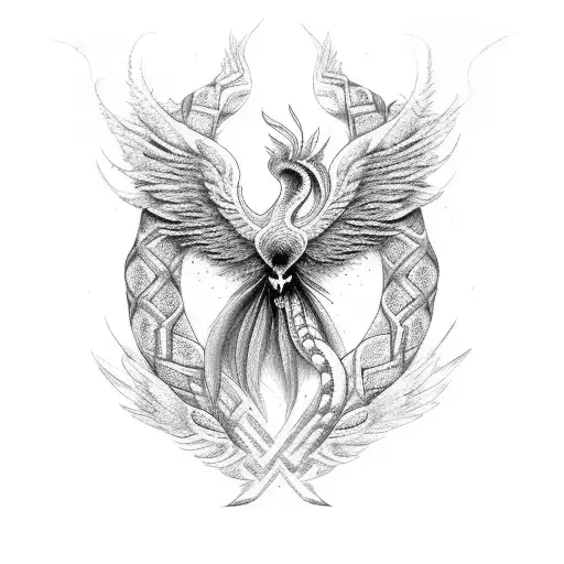A mystical fusion of a phoenix and a snake tattoo design idea