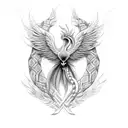 A mystical fusion of a phoenix and a snake tattoo design idea