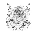 "Daddy's little" in cursive type, surrounded by flowers. tattoo design idea