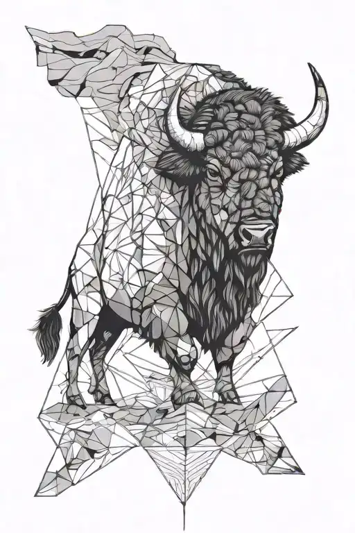 bison facing storm tattoo design idea