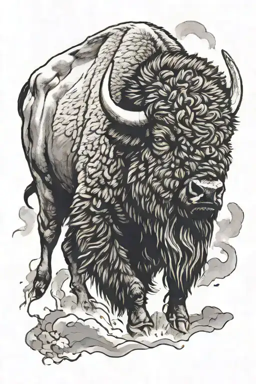 bison facing storm tattoo design idea