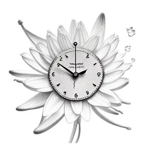 waterlilly with clock and filler tattoo design idea