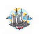 NYC Skyline twin towers with grandfather clock and smoke tattoo design idea