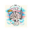 NYC Skyline twin towers with grandfather clock and smoke tattoo design idea