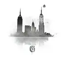 NYC Skyline with grandfather clock and smoke tattoo design idea