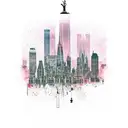 NYC Skyline with grandfather clock and smoke tattoo design idea