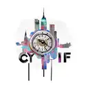 NYC Skyline with grandfather clock and smoke tattoo design idea