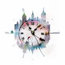 NYC Skyline with grandfather clock and smoke tattoo design idea