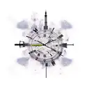 NYC Skyline with grandfather clock and smoke tattoo design idea