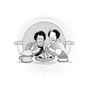A blackwork design featuring the client's grandparents enjoying a slice of pie together tattoo design idea