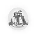 A blackwork design featuring the client's grandparents enjoying a slice of pie together tattoo design idea