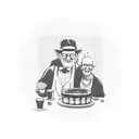 A blackwork design featuring the client's grandparents enjoying a slice of pie together tattoo design idea
