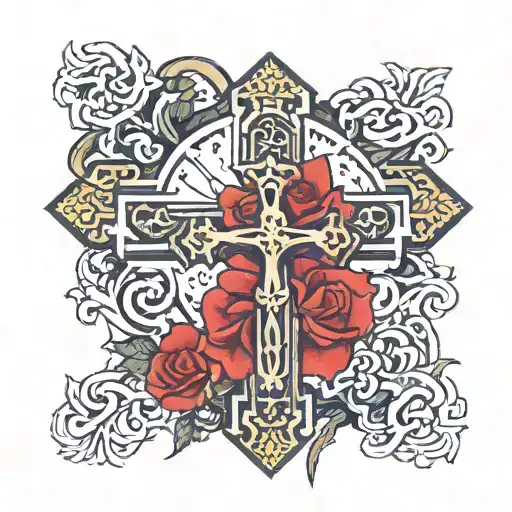 An orthodox cross with the phrase ONLY GOD WILL LOVE ME FOREVER  tattoo design idea
