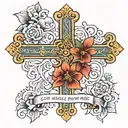 An orthodox cross with the phrase ONLY GOD WILL LOVE ME FOREVER  tattoo design idea