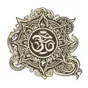 alpha omega with hindu symbol om in hindu tattoo design idea