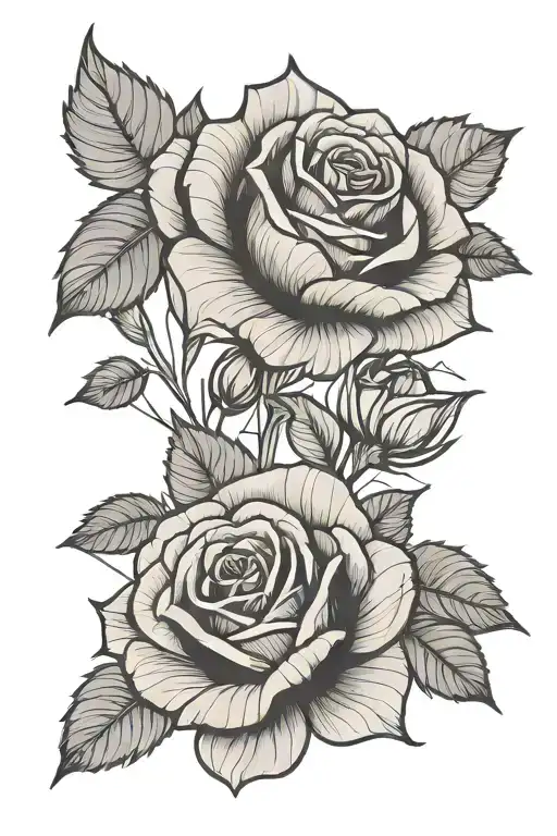 2 roses with geometric line work tattoo design idea