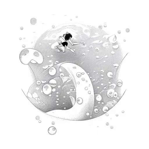 An anime-inspired scene of a swimmer diving into a pool, with water droplets forming the shape of various aquatic creatures tattoo design idea