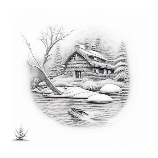 fishing creek fireplace tattoo design idea
