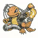 welding charmander holding a torch tattoo design idea