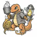 welding charmander holding a torch tattoo design idea