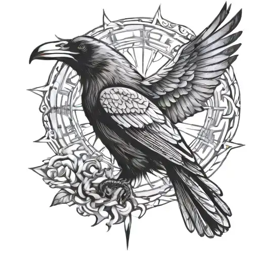 odin rays and ravens and brujula vinkinga tattoo design idea