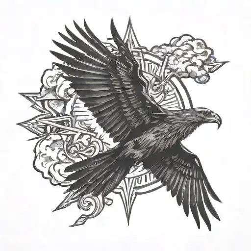 odin rays and clouds behind with dark crows tattoo design idea