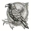 odin rays and ravens and brujula vinkinga tattoo design idea