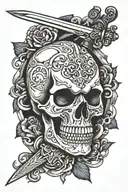 skull with sword piercing tattoo design idea