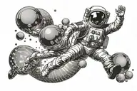 astronaut with disco ball for visor, leaping through space tattoo design idea