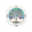 celtic tree of life with woman reading against the trunk tattoo design idea