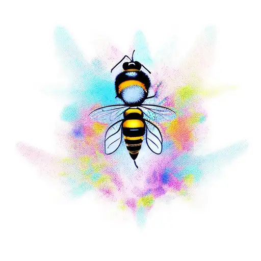 vertical line with a bee, a key and a sword  tattoo design idea