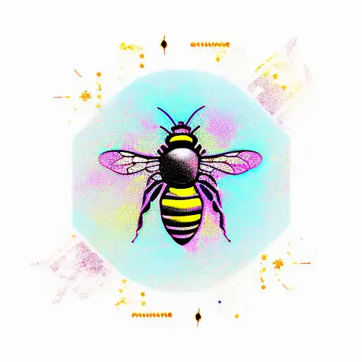 vertical line with a bee, a key and a sword  tattoo design idea