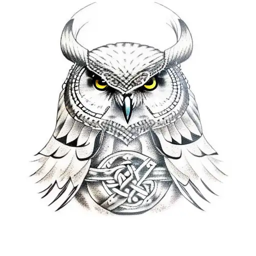 Viking ship with owl  tattoo design idea