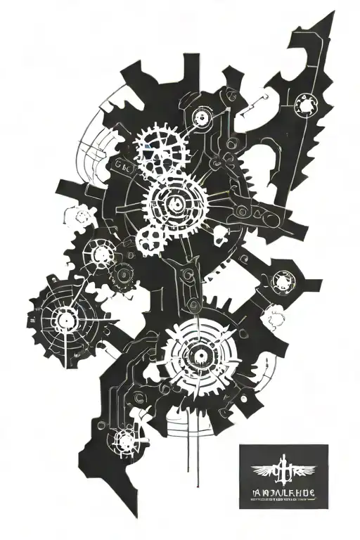 warhammer 40000 adeptus mechanicus sketch with runes and mechanical parts tattoo design idea