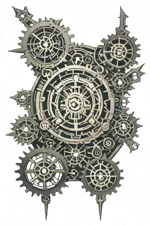 warhammer 40000 adeptus mechanicus with runes and mechanical parts tattoo design idea