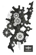 warhammer 40000 adeptus mechanicus sketch with runes and mechanical parts tattoo design idea