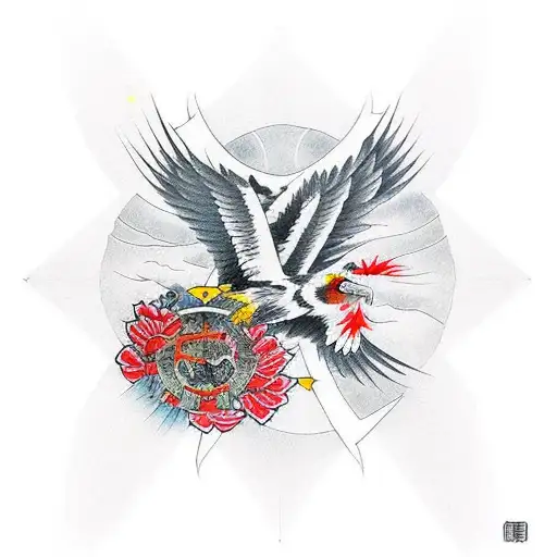 cross with a vulture spreading its wings behind it tattoo design idea