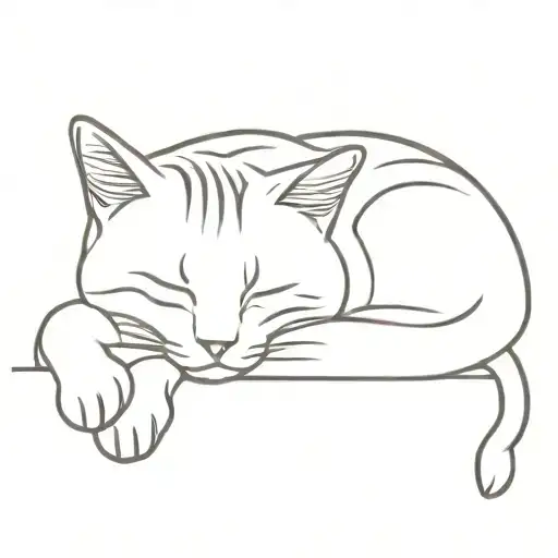 tabby cat sleeping tattoo design idea