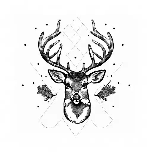 deer with antlers that become branches and birds that fly tattoo design idea